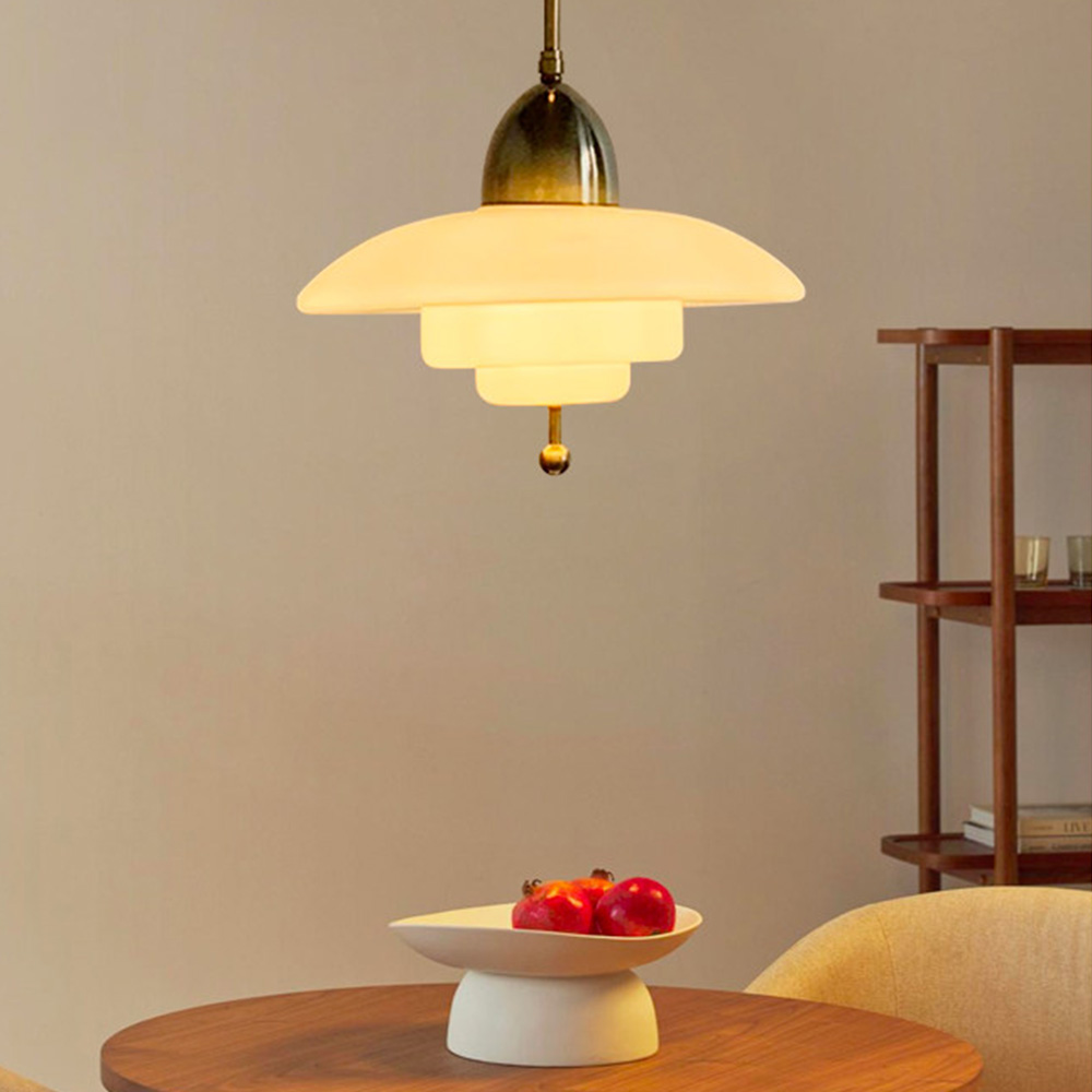 Retro Bauhaus White Pendant Light - Mid-Century Hanging Island