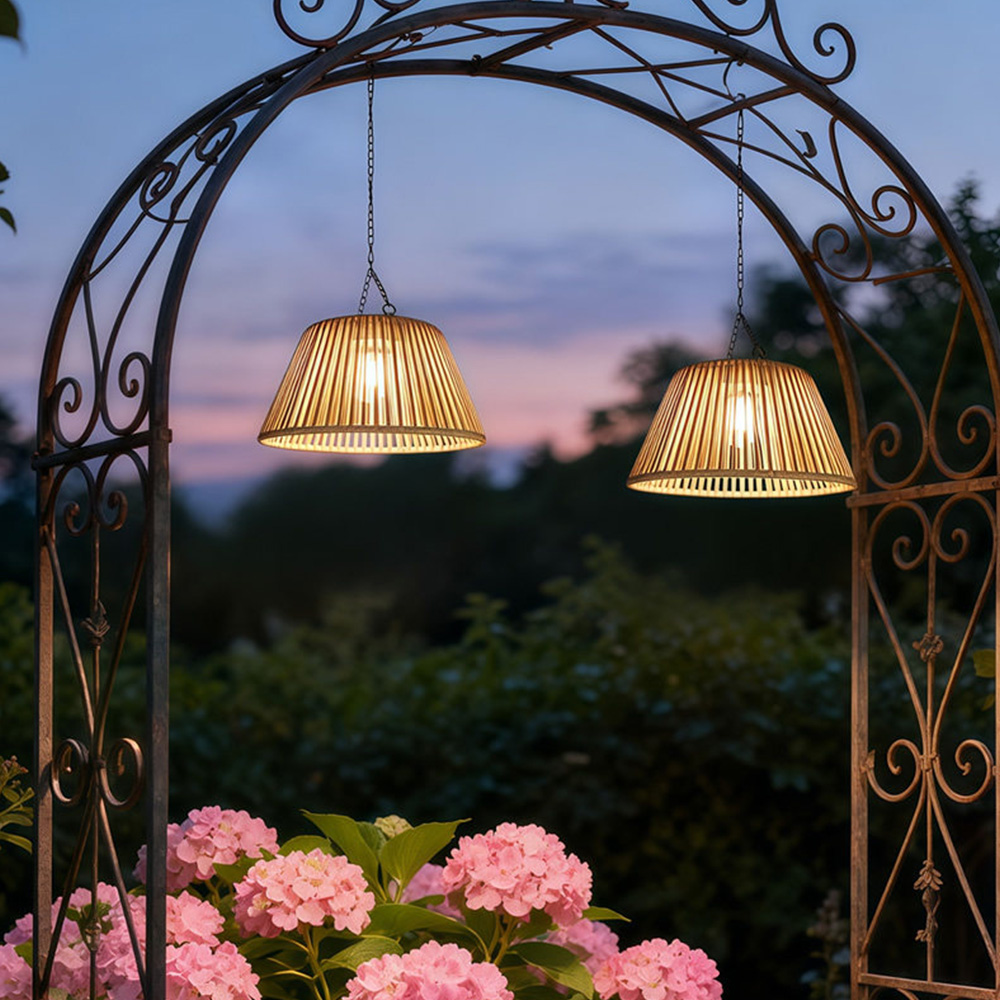 Rattan Waterproof Dual-Charged Solar Pendant Light