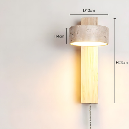 Decorative Elegant Wood and Stone Wall Light with Pull Chain