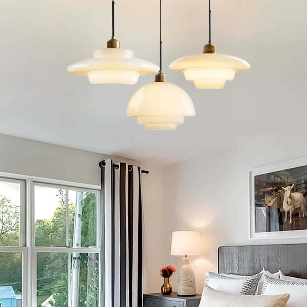 Mid Century Art Milk White Glass Pendant Light