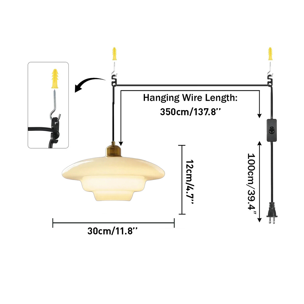 Mid Century Plug-in Milk White Glass Pendant Light
