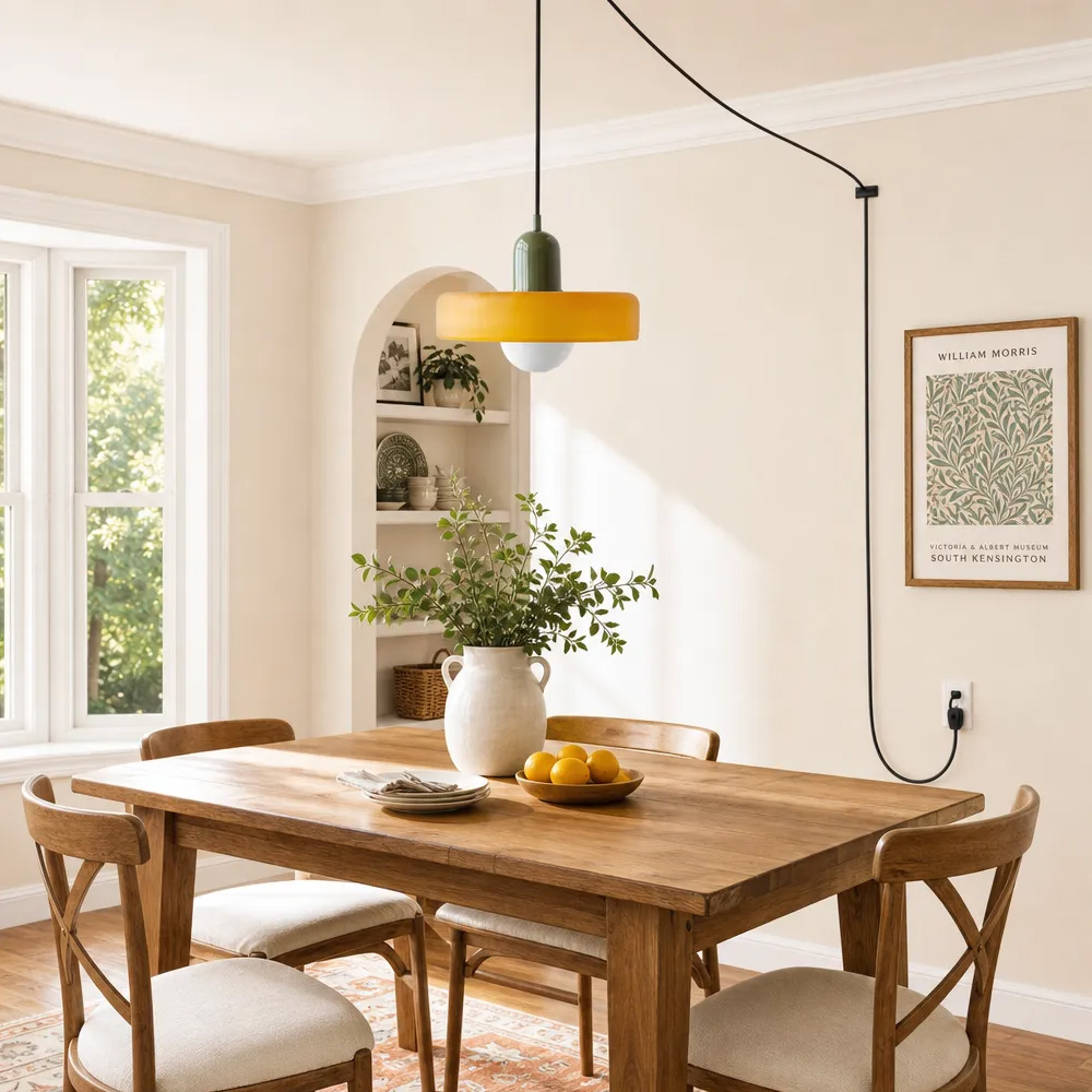 Bauhaus Colorful Glass Plug-In Pendant Light for Modern Rooms