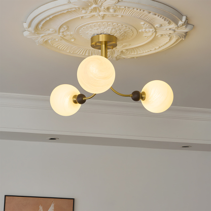 Contemporary Elegant Glass Walnut Branch Multi-Light Chandelier