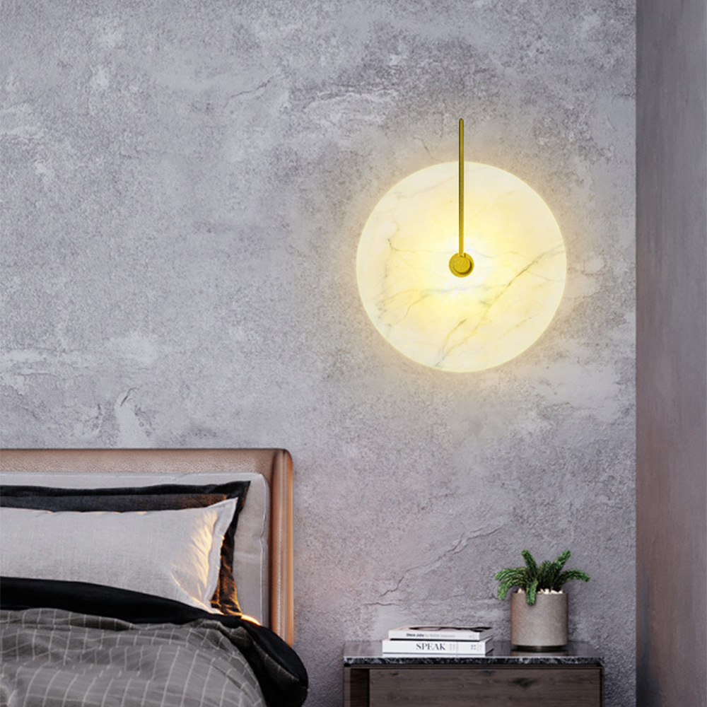 Simple Marble Round LED Bedroom Wall Light