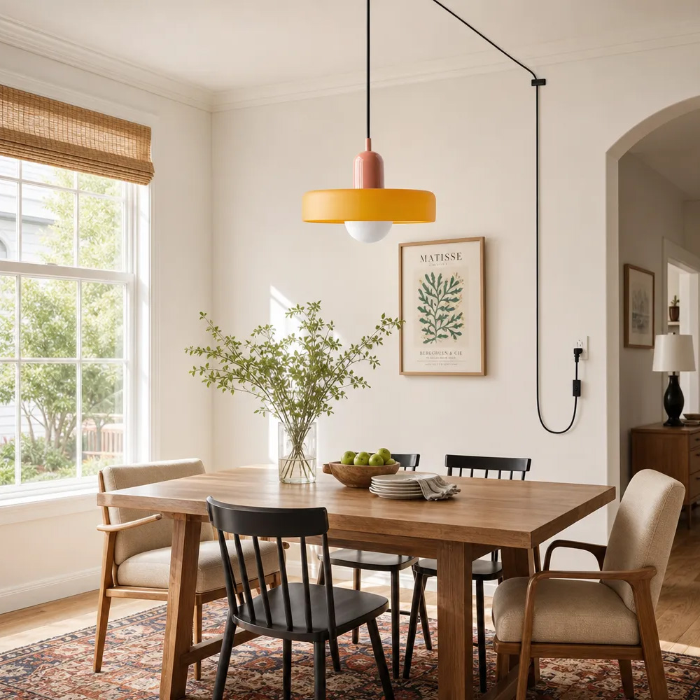 Bauhaus Colorful Glass Plug-In Pendant Light for Modern Rooms