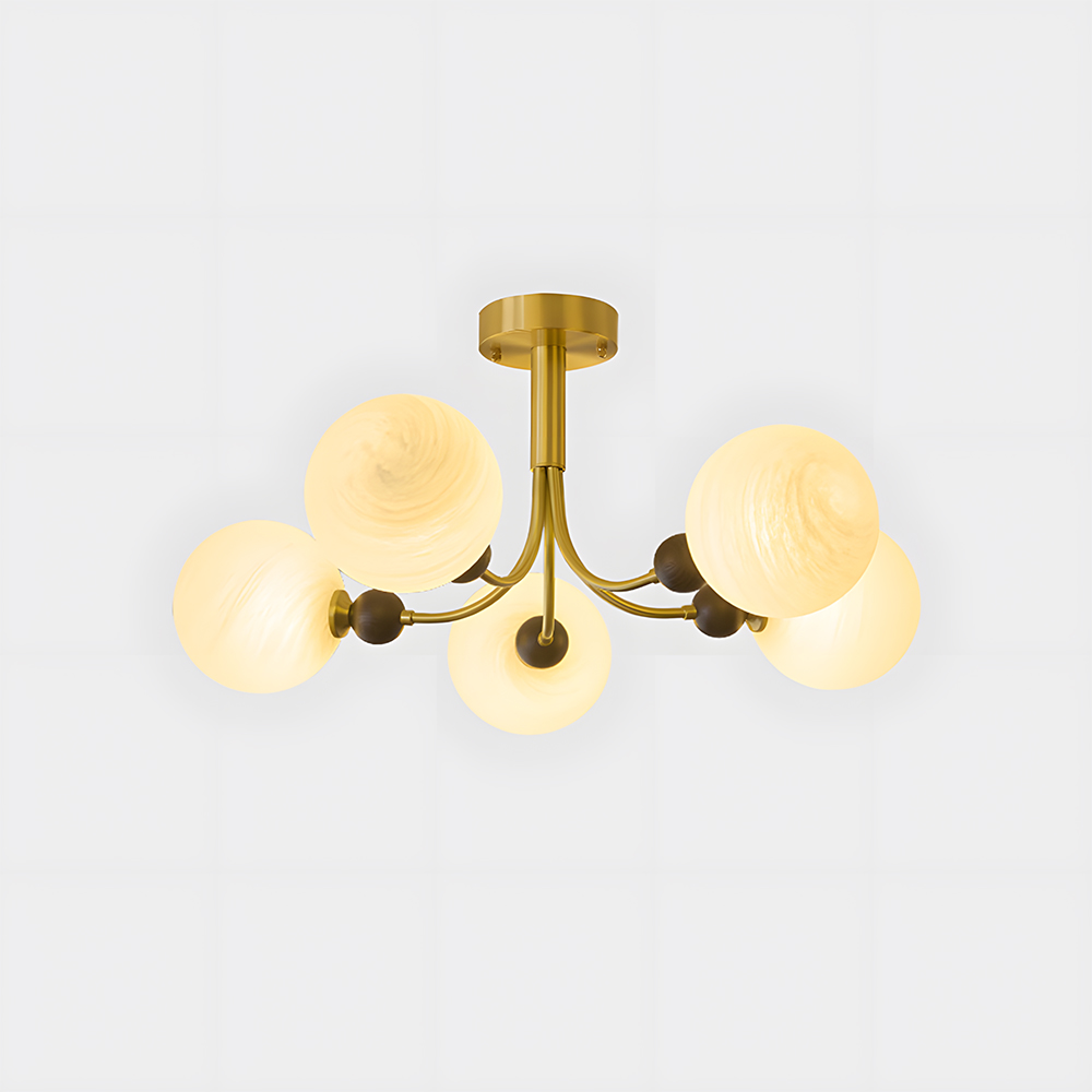 Contemporary Elegant Glass Walnut Branch Multi-Light Chandelier