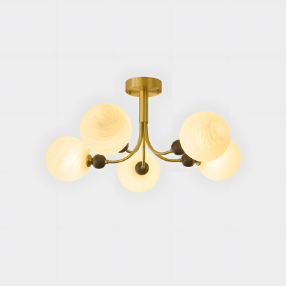 Contemporary Elegant Glass Walnut Branch Multi-Light Chandelier