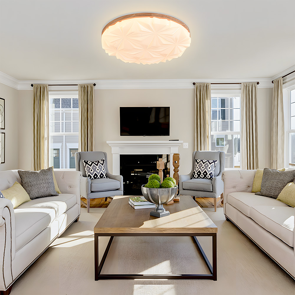 Creamy White Wood Led Living Room Ceiling Light-2