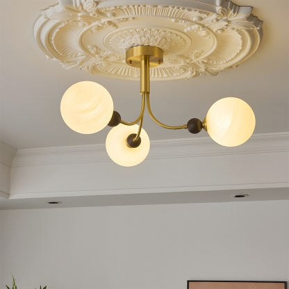 Contemporary Elegant Glass Walnut Branch Multi-Light Chandelier