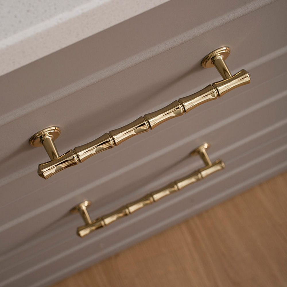 Light French Bamboo Polished Brass Drawer Pulls