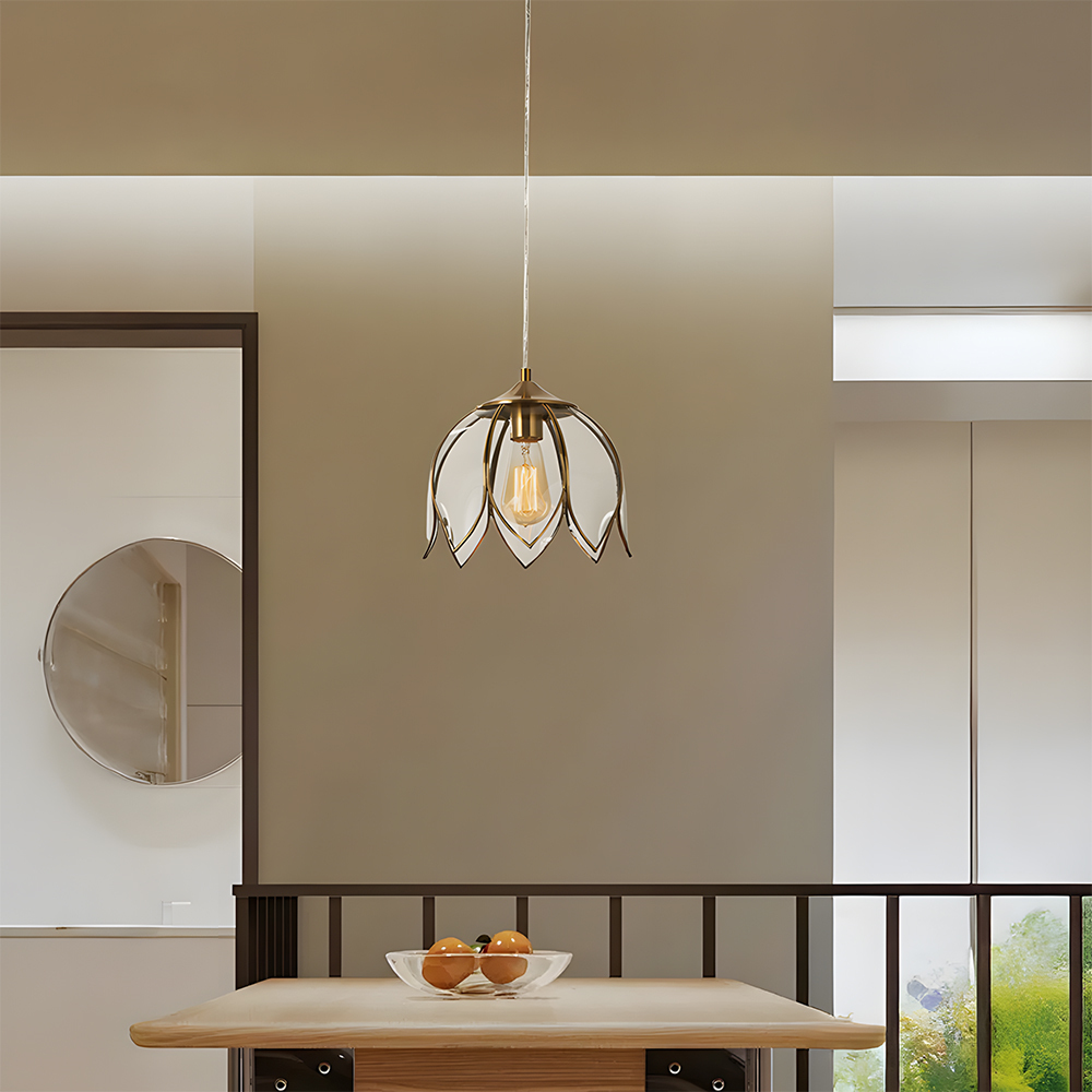 Retro Style Glass Pendant Light With Green or Gold Leaves