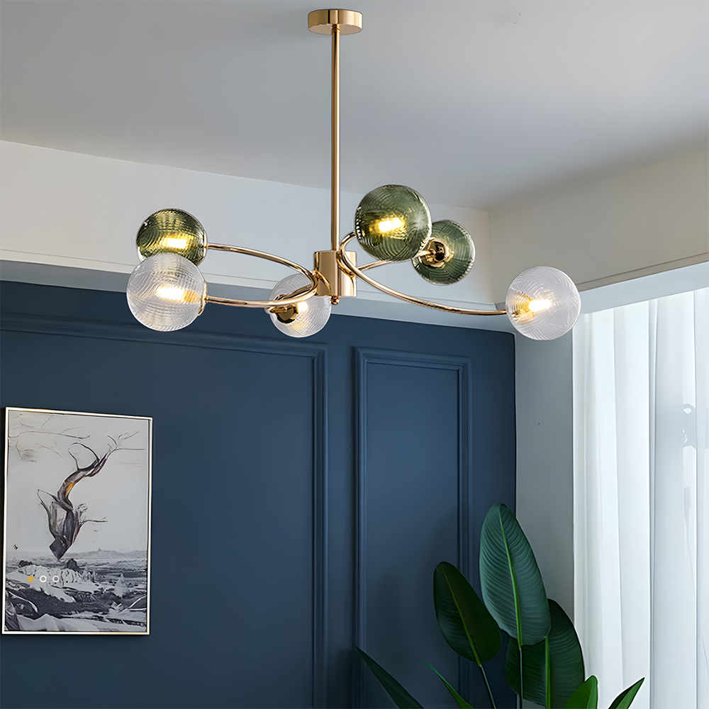 Art Deco Style Vintage Green Glass Chandelier