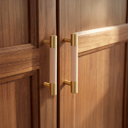 Brass Solid Leather Handmade Cabinet Pulls Dresser Knobs