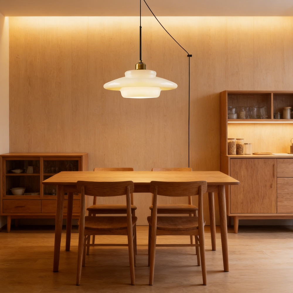 Mid Century Plug-in Milk White Glass Pendant Light