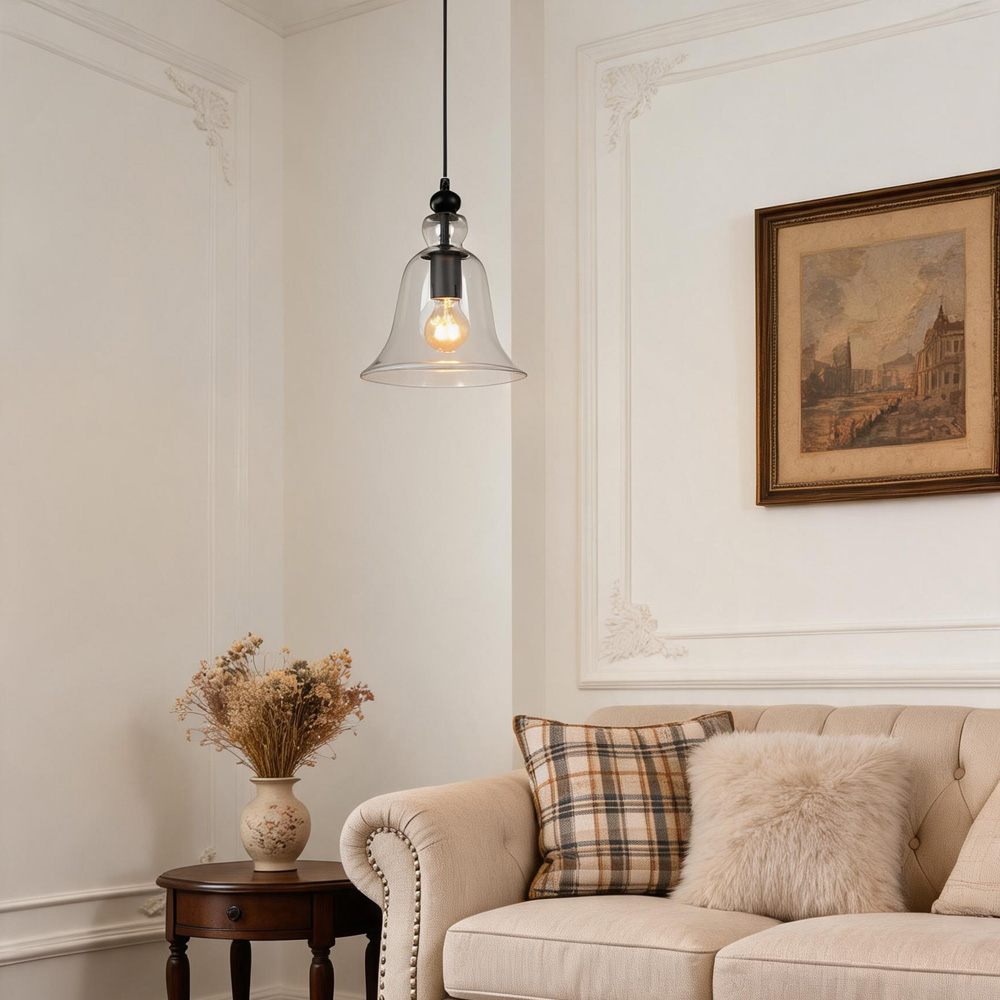 Industrial Style Bell Shape Glass Pendant Light