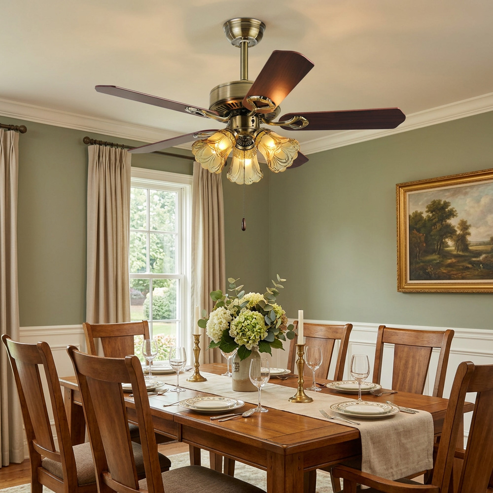 Homdiy Semi-Flush Vintage Remote Ceiling Fans With Lights Flower Shape Ceiling Fans
