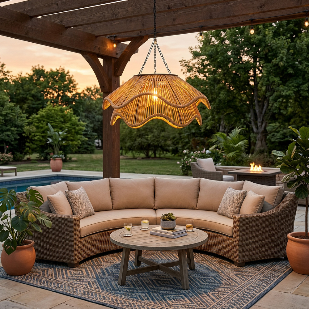 Boho Woven Waterproof Solar Pendant Light for Outdoor Patio