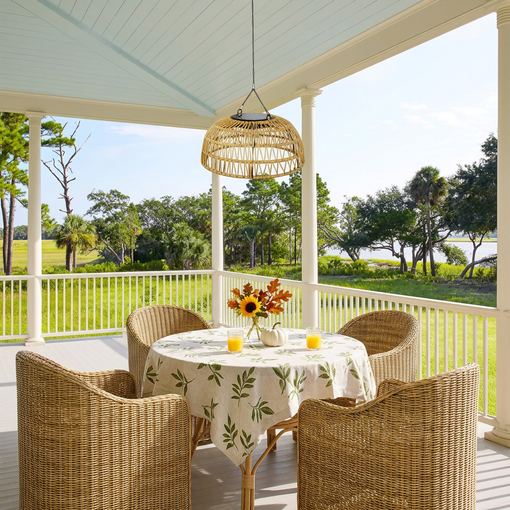 Boho Natural Rattan Drill-Free Solar Pendant Light