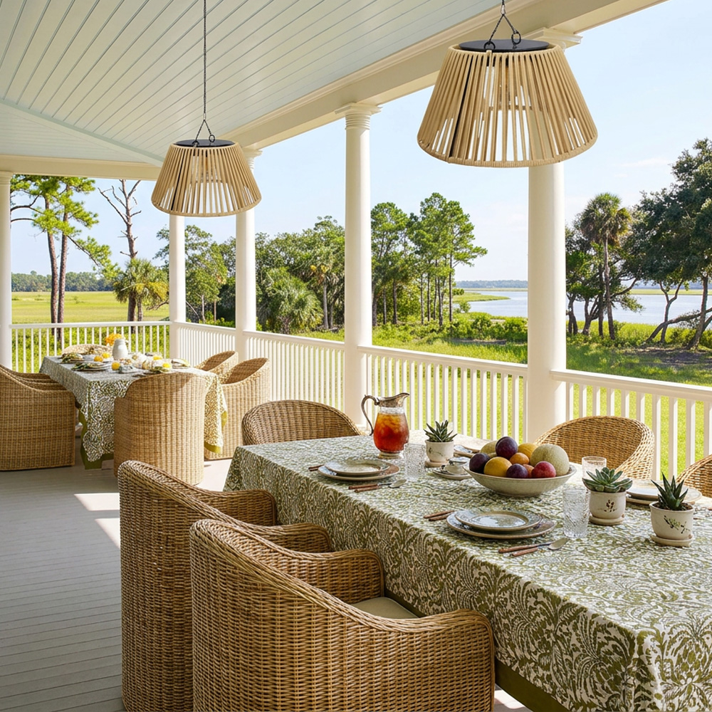 Rattan Waterproof Dual-Charged Solar Pendant Light