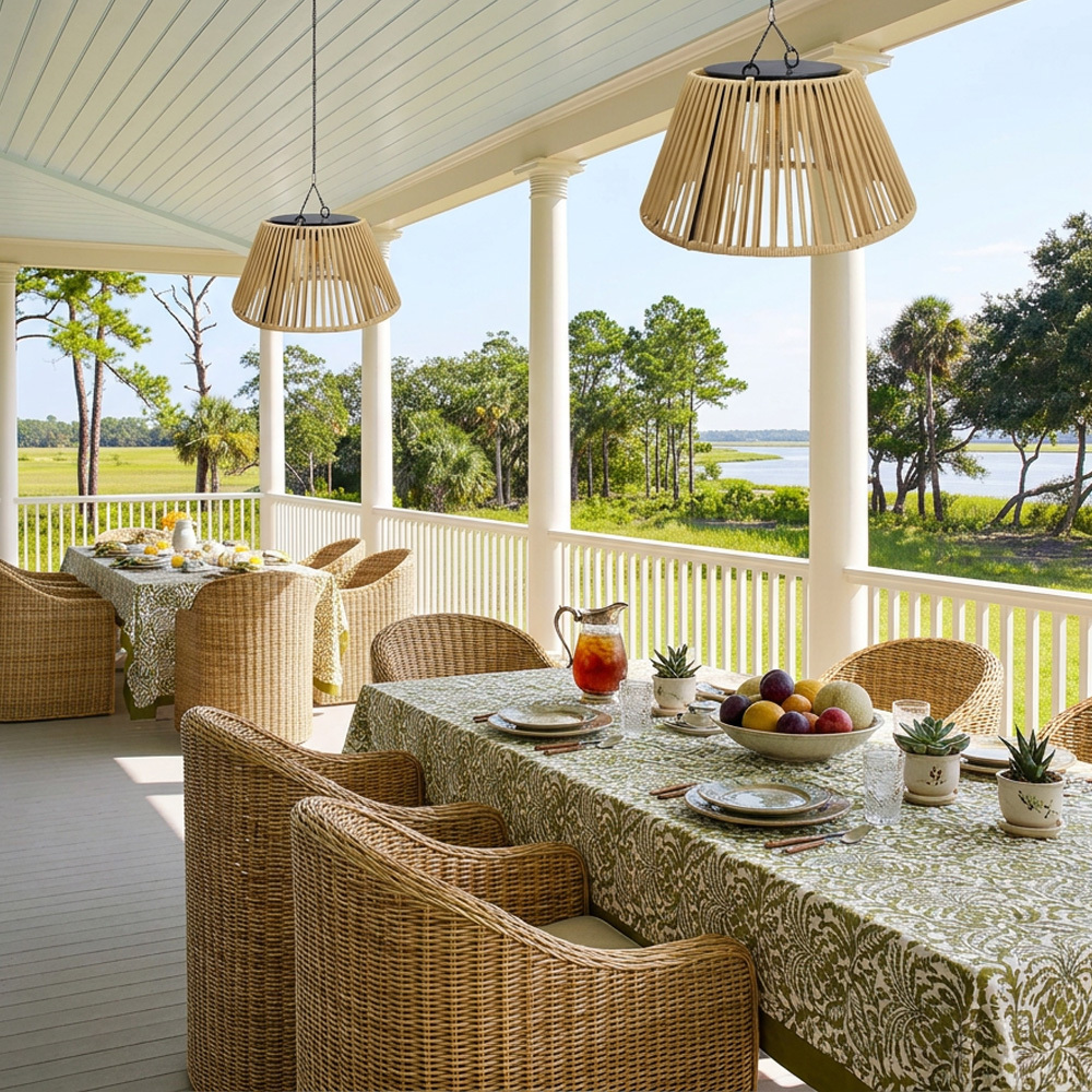 Rattan Waterproof Dual-Charged Solar Pendant Light