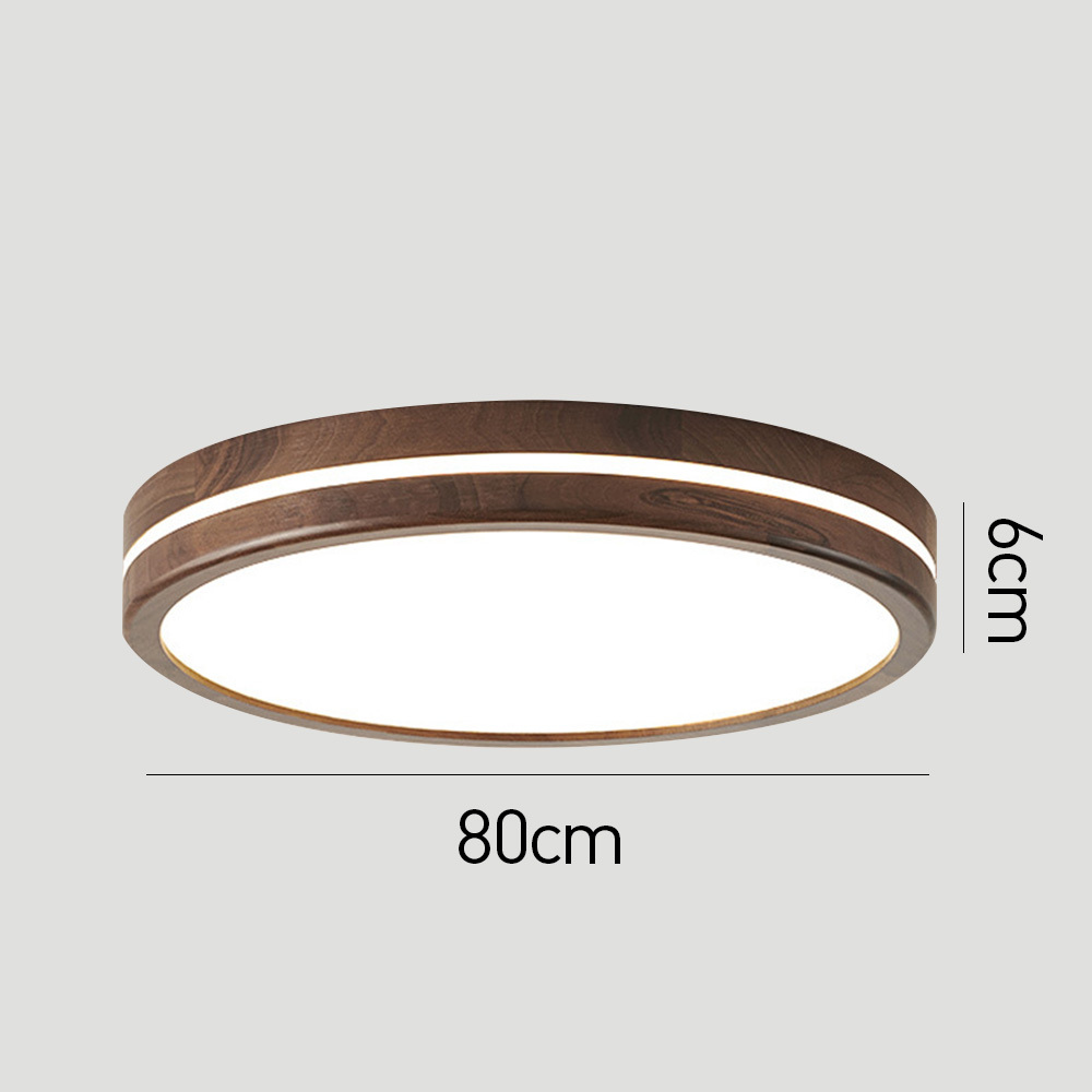 Minimalist Brown Round Wood LED Bedroom Ceiling Lamp