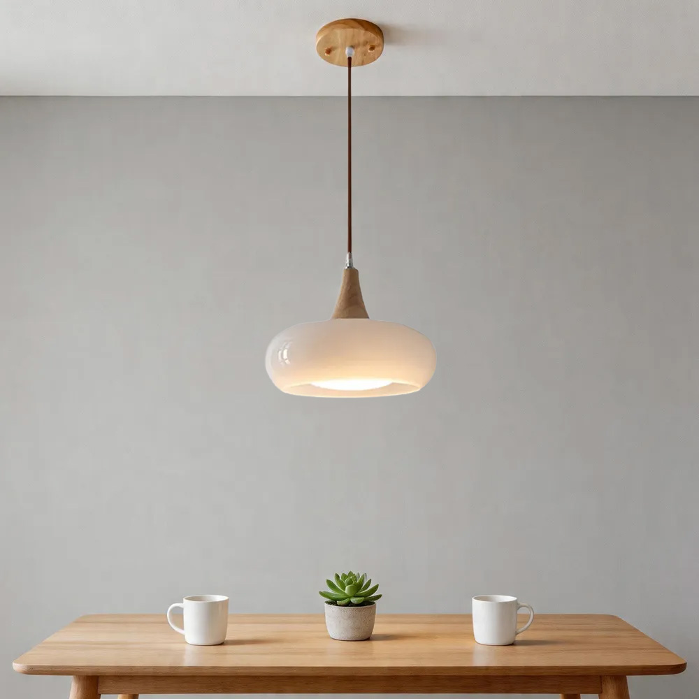 Nordic Minimalist Wood Cream Pendant Light for Bedrooms