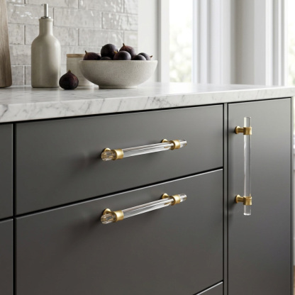 Clear Acrylic Solid Brass Base Drawer Pulls Cabinet Handles