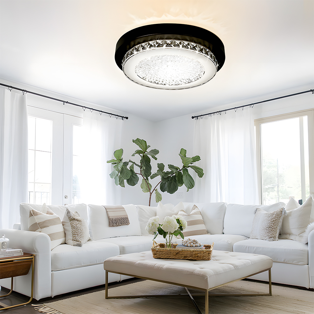 American Black Flush Mount Crystal Ceiling Light For Bedroom-15