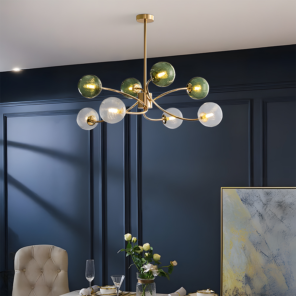 Art Deco Style Vintage Green Glass Chandelier