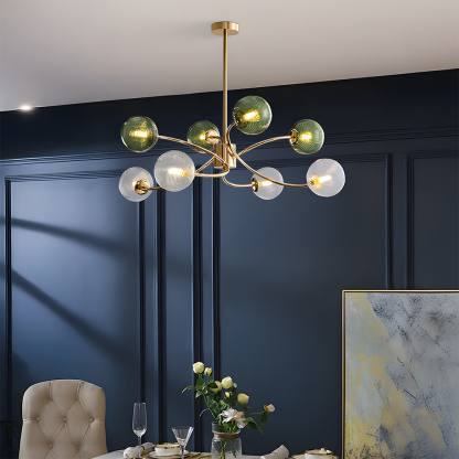 Art Deco Style Vintage Green Glass Chandelier