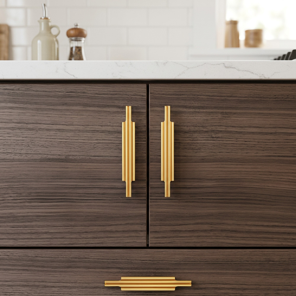 Nordic Art Deco Brass Cabinet Handles - Fluted Gold Drawer Pulls