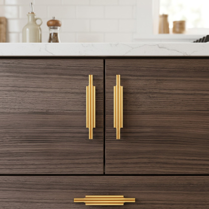 Nordic Art Deco Brass Cabinet Handles - Fluted Gold Drawer Pulls