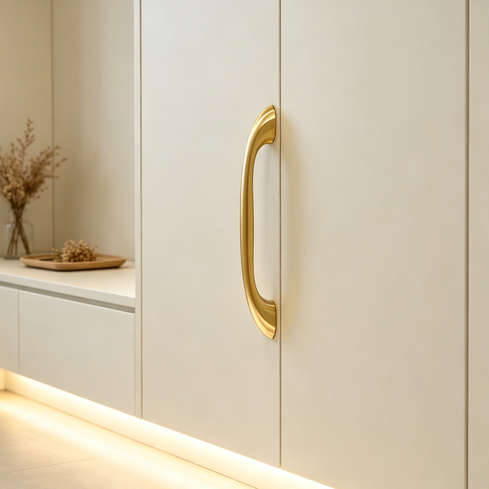 Modern Curved Black and Brass Arc Cabinet Pulls