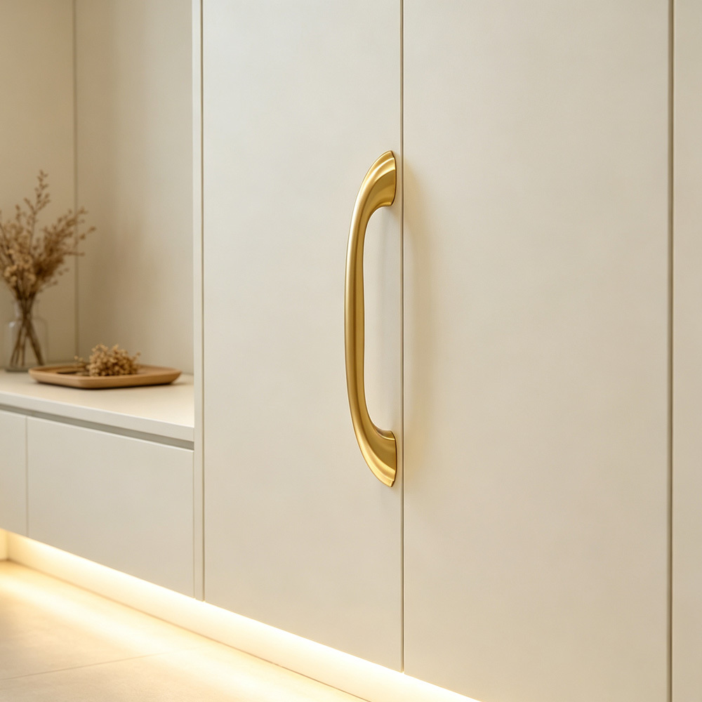 Modern Curved Black and Brass Arc Cabinet Pulls