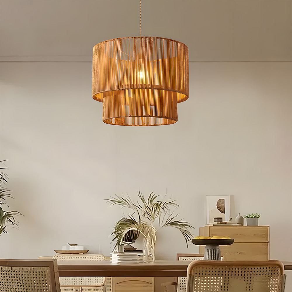 Rustic Industrial Pendant Light with Hemp Rope Iron Frame