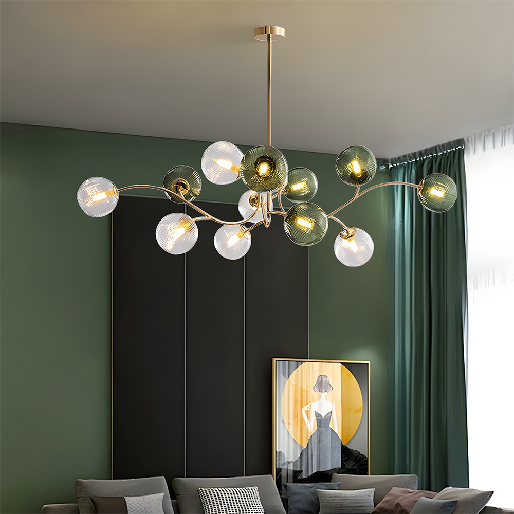 Art Deco Style Vintage Green Glass Chandelier