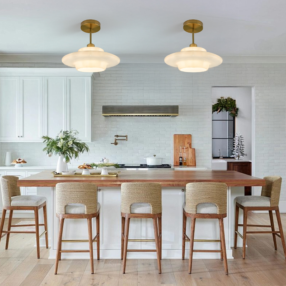 Modern White Glass Flush Mount Ceiling Light 