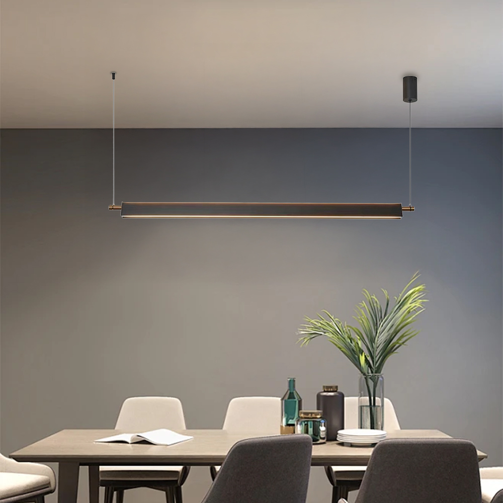 Minimalist Modern LED Black Up-and-Down Lighting Linear Pendant 