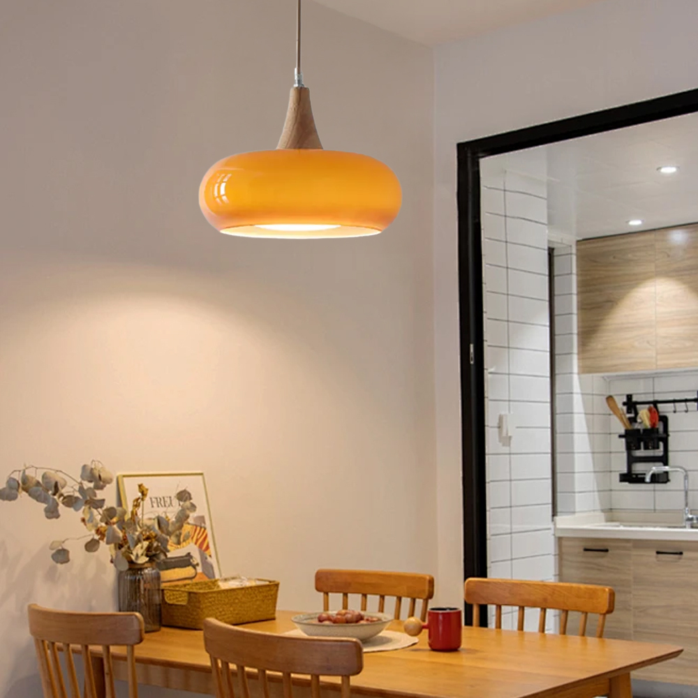 Kitchen Island Glass Round Orange Linear Pendant Light