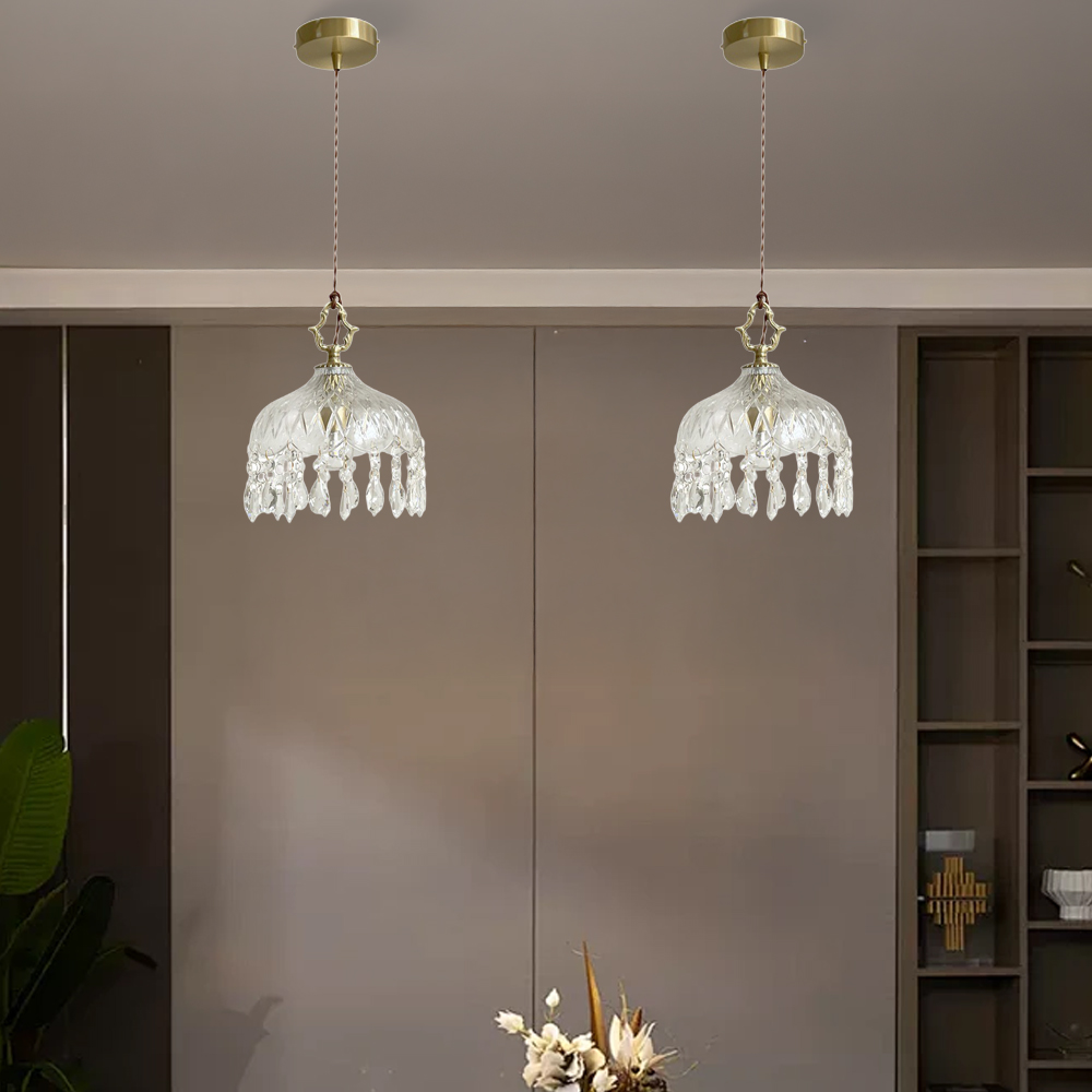 French Vintage Crystal Glass Pendant Light