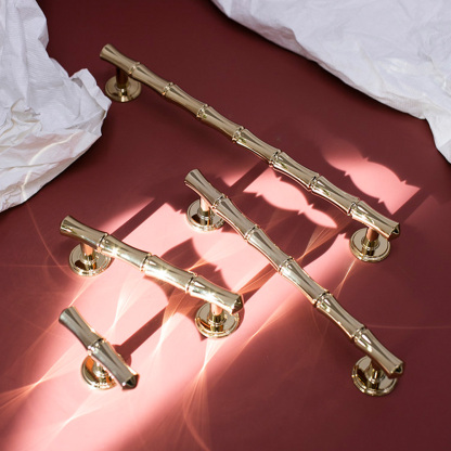 Light French Bamboo Polished Brass Drawer Pulls