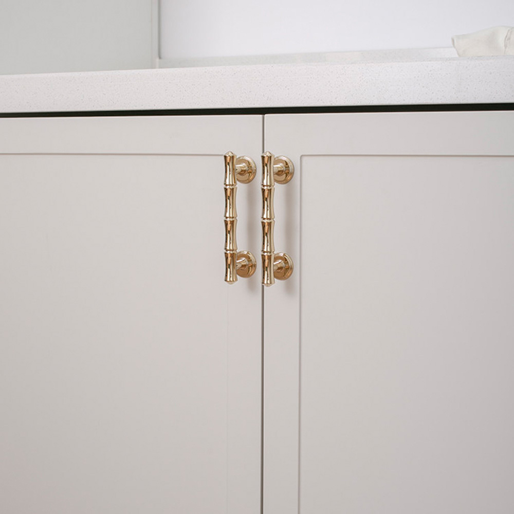 Light French Bamboo Polished Brass Drawer Pulls