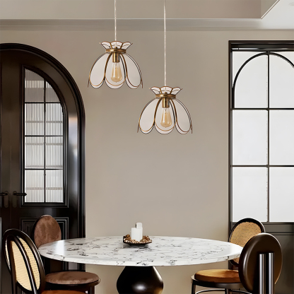 Retro Style Glass Pendant Light With Green or Gold Leaves