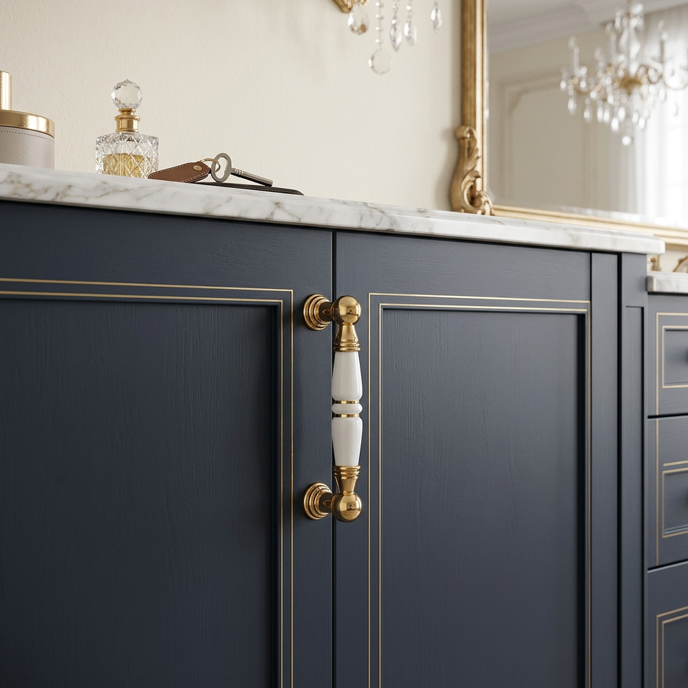 Light Luxury Gold White Creamic Kitchen Door Handles