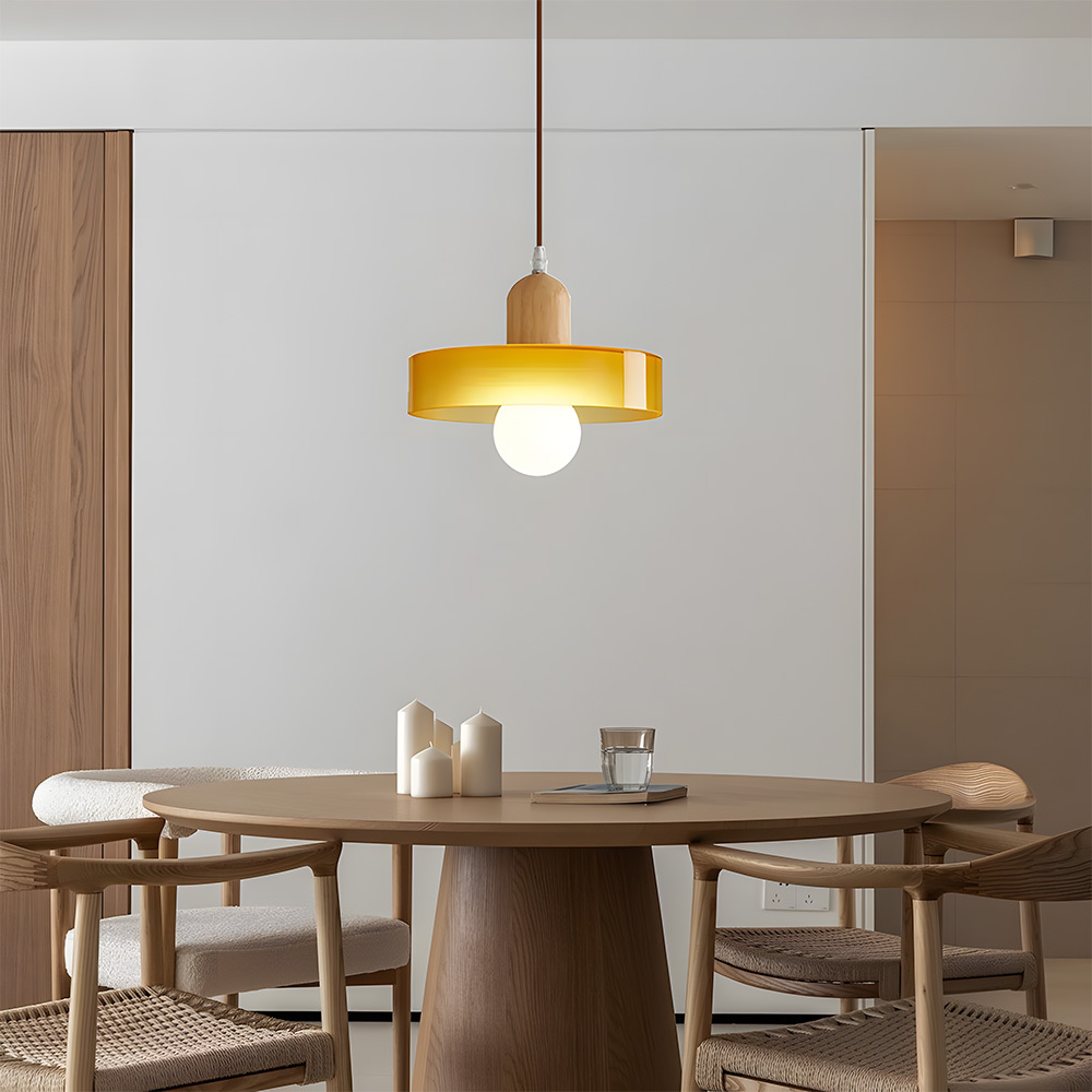 Bauhaus Glass Wood Pendant Lights For Dining Room