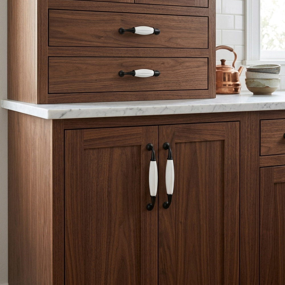 Solid Zinc Alloy Black & White Ceramic Cabinet Handle