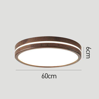 Minimalist Brown Round Wood LED Bedroom Ceiling Lamp
