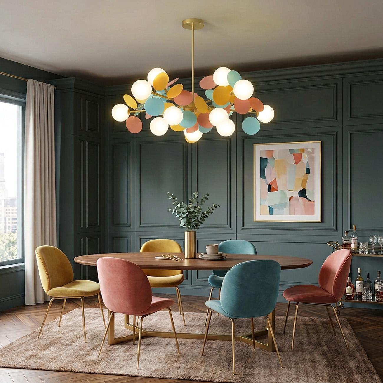 Design Multicolored Flower Branch Chandelier for Living Room