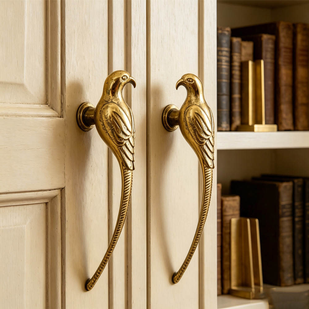 French Luxury Brushed Brass Bird Shape Cabinet Pulls