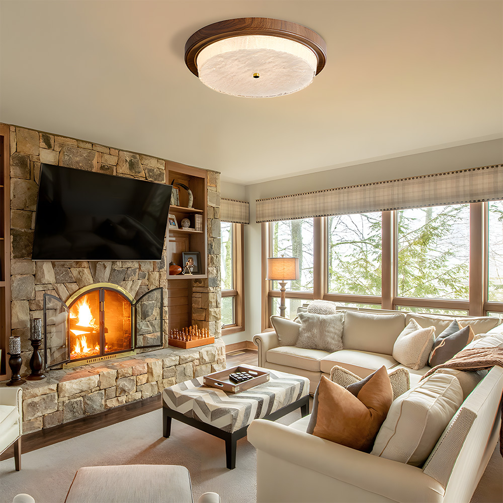 Vintage Round Wood Grain Led Living Room Ceiling Light